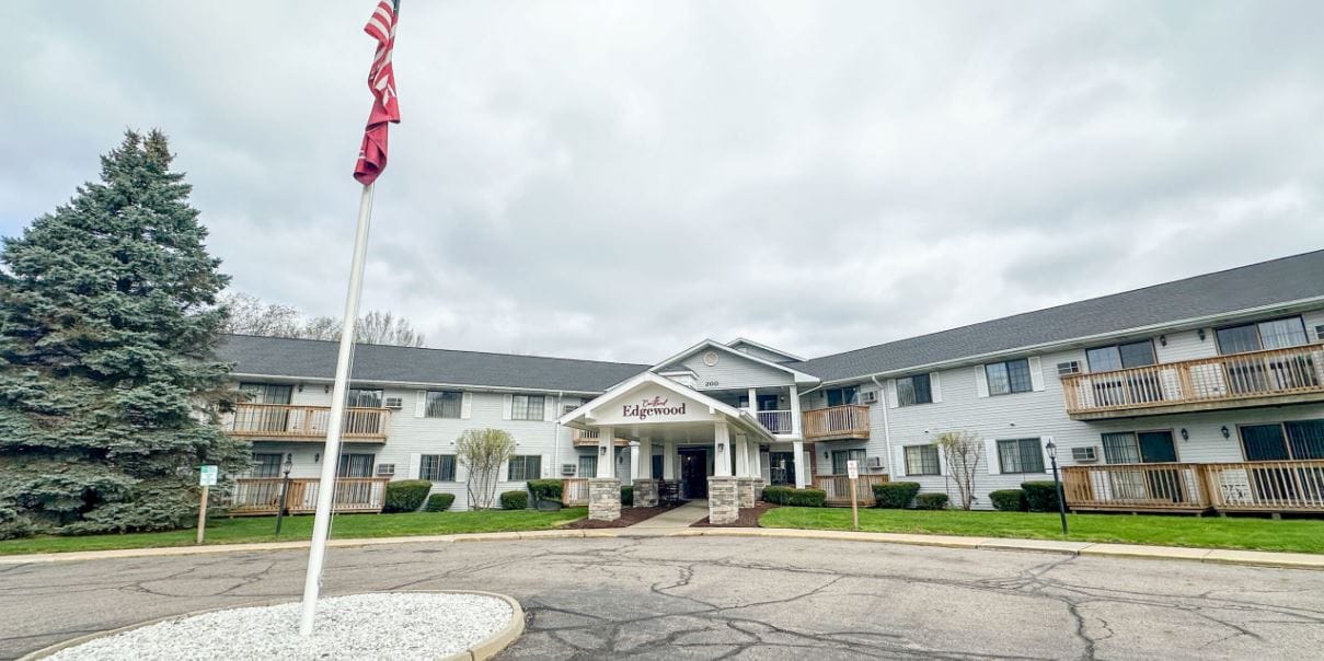 Exterior view of The Cortland Edgewood facility entrance