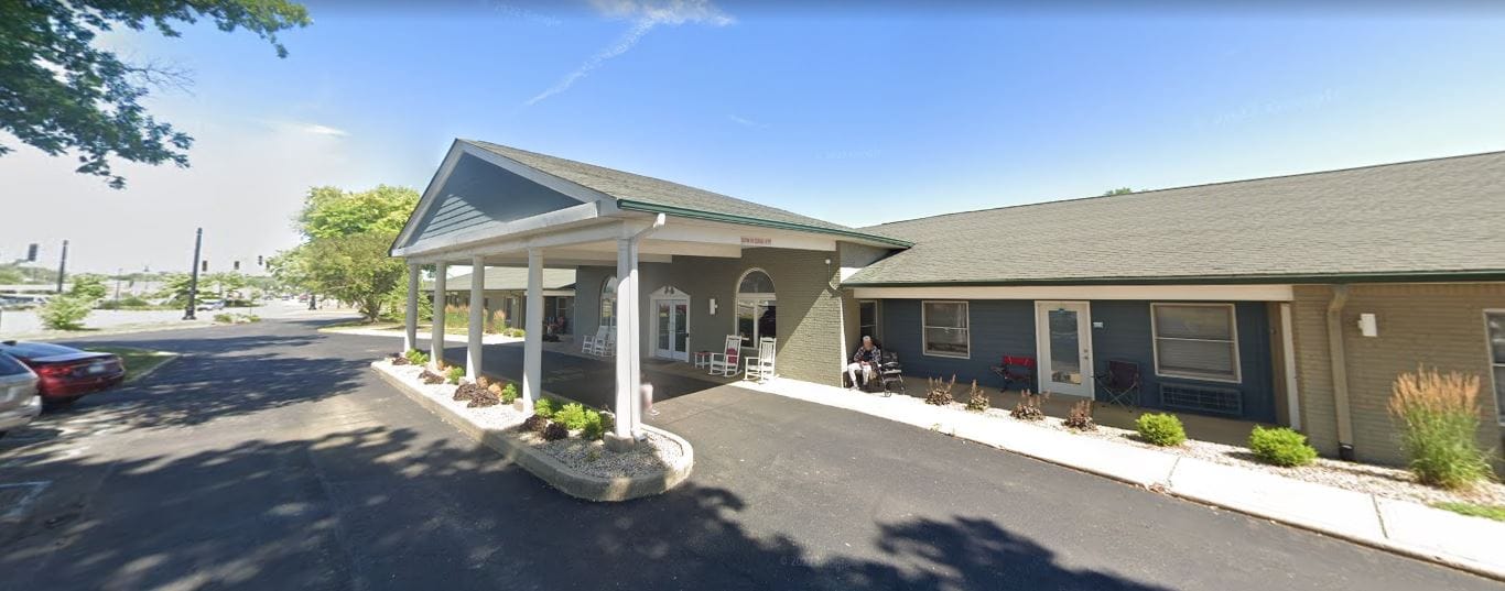 Exterior view of The Oaks at Brownsburg facility entrance
