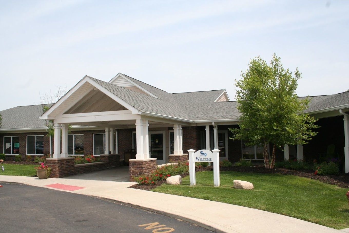 Exterior view of a senior living facility entrance
