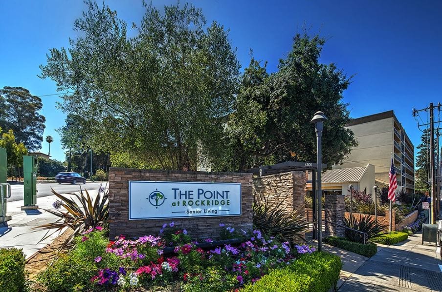 Exterior view of The Point at Rockridge Senior Living entrance