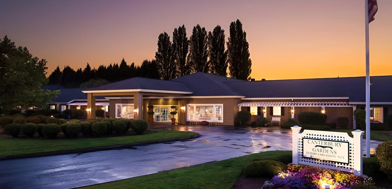 Exterior view of Canterbury Gardens at sunset
