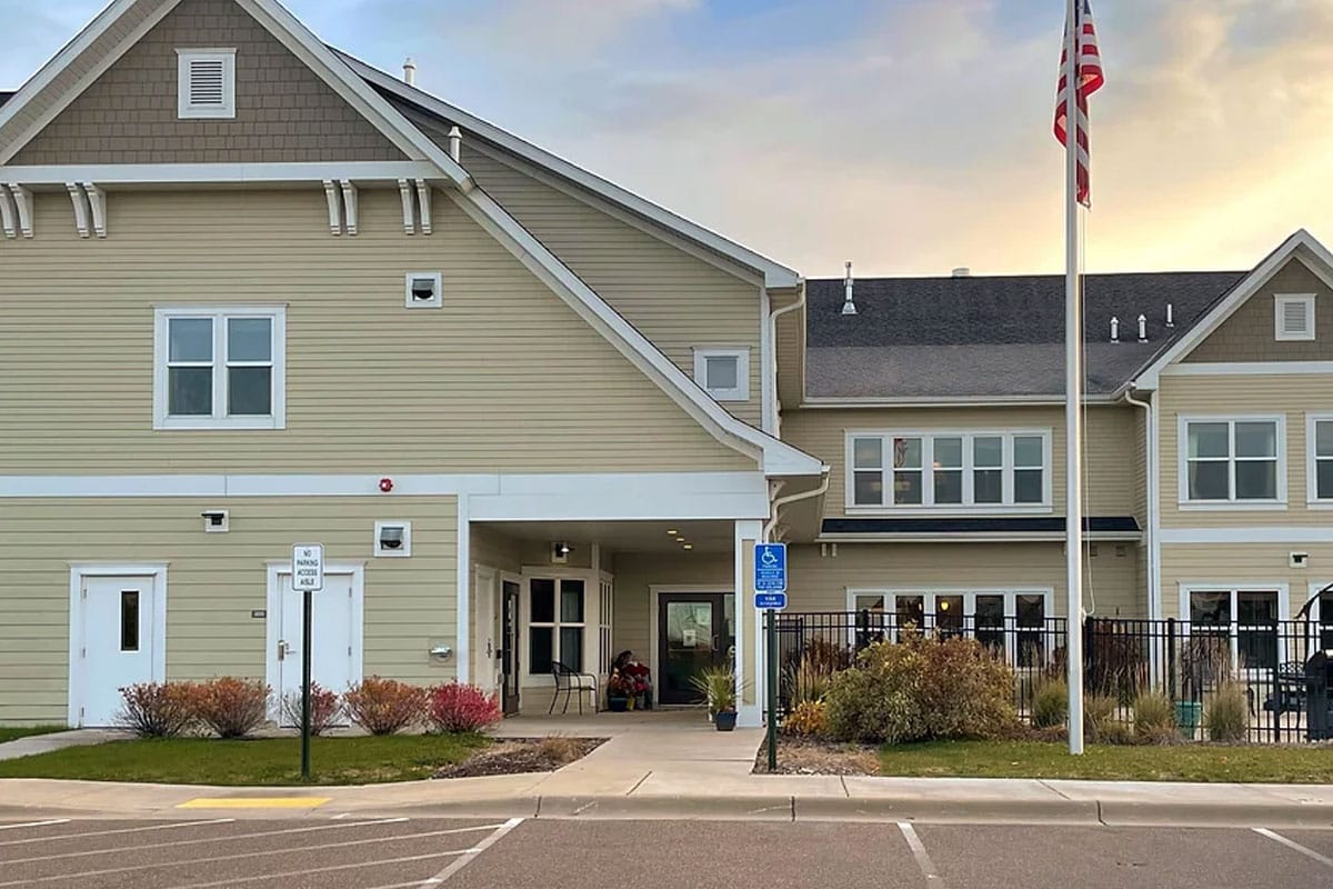 Exterior view of Volante Senior Living with outdoor landscaping