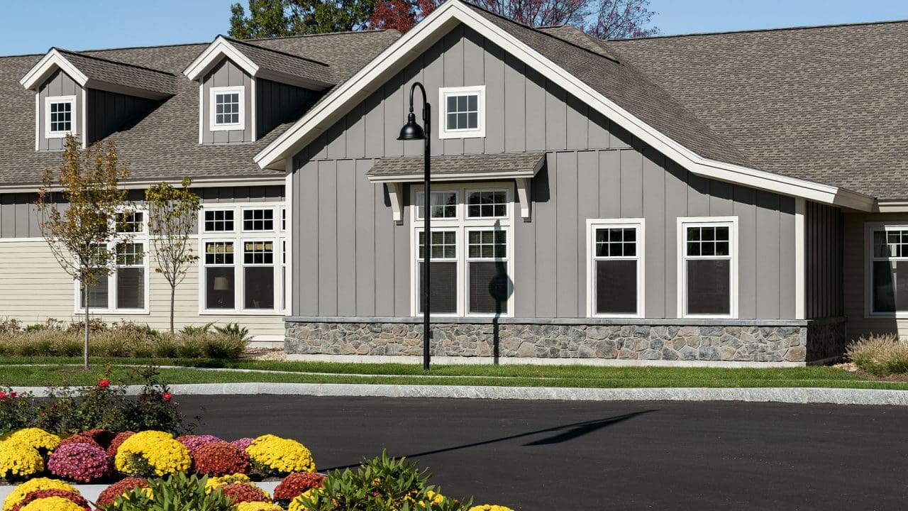 Exterior view of the facility with landscaping