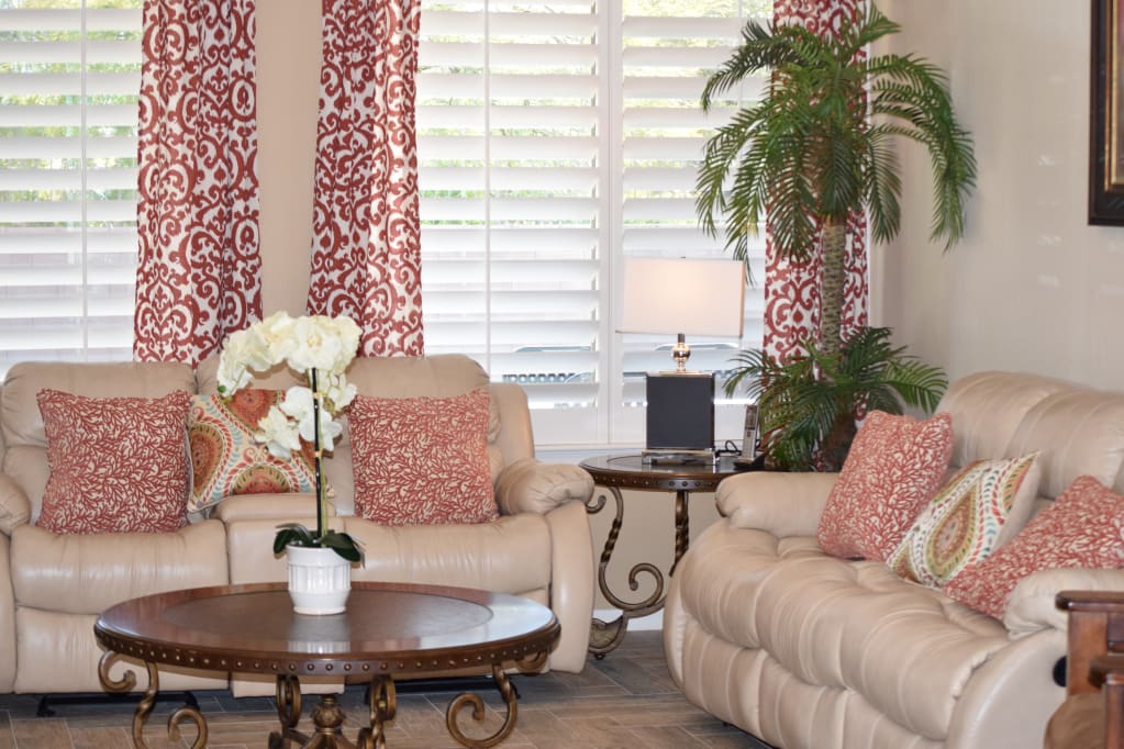 Cozy interior lounge area with stylish sofas and decor
