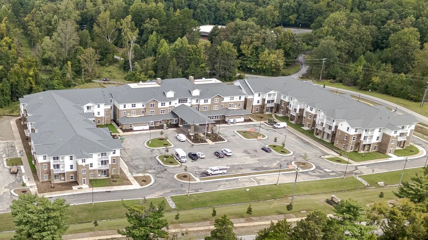 Aerial view of Carolina Pines Retirement Community building complex