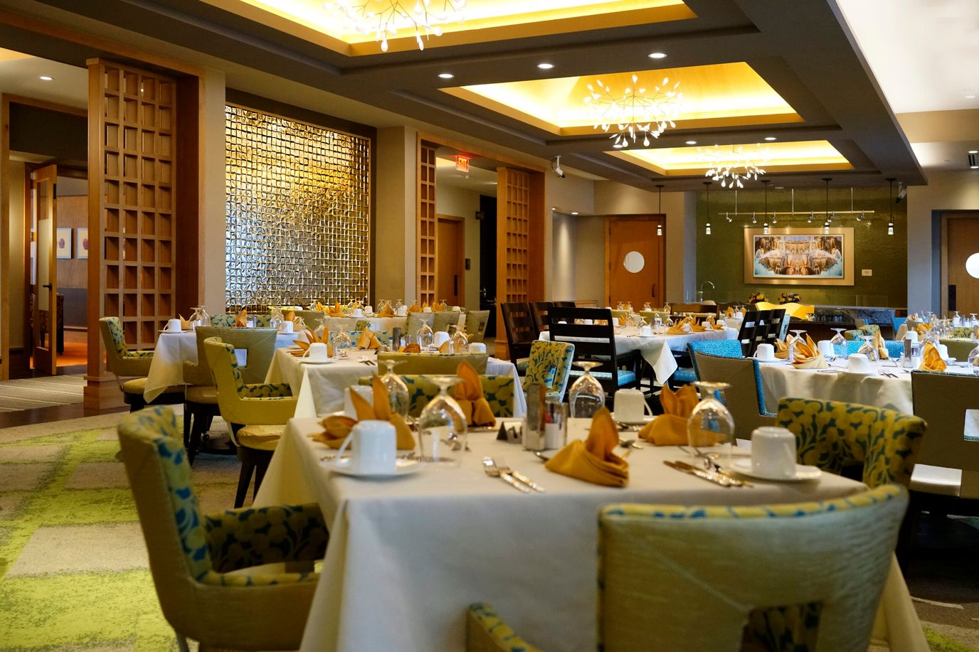 Elegant dining room with well-set tables