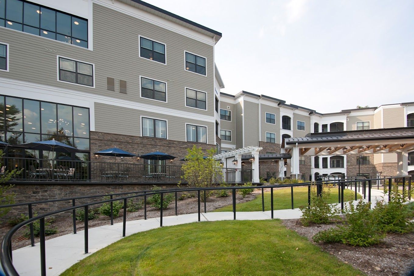 Exterior view of the facility with outdoor seating