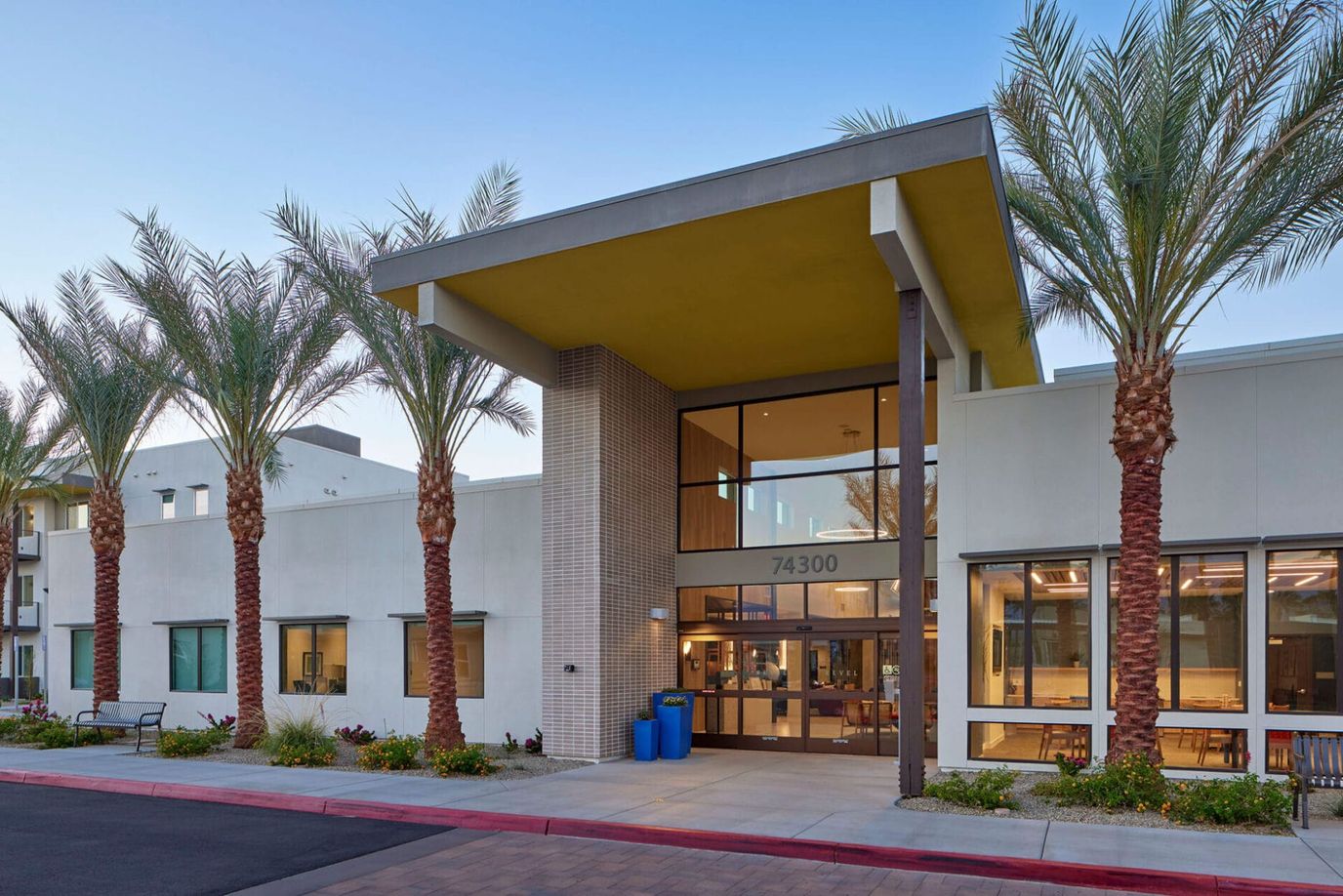 Exterior view of the Revel Palm Desert entrance