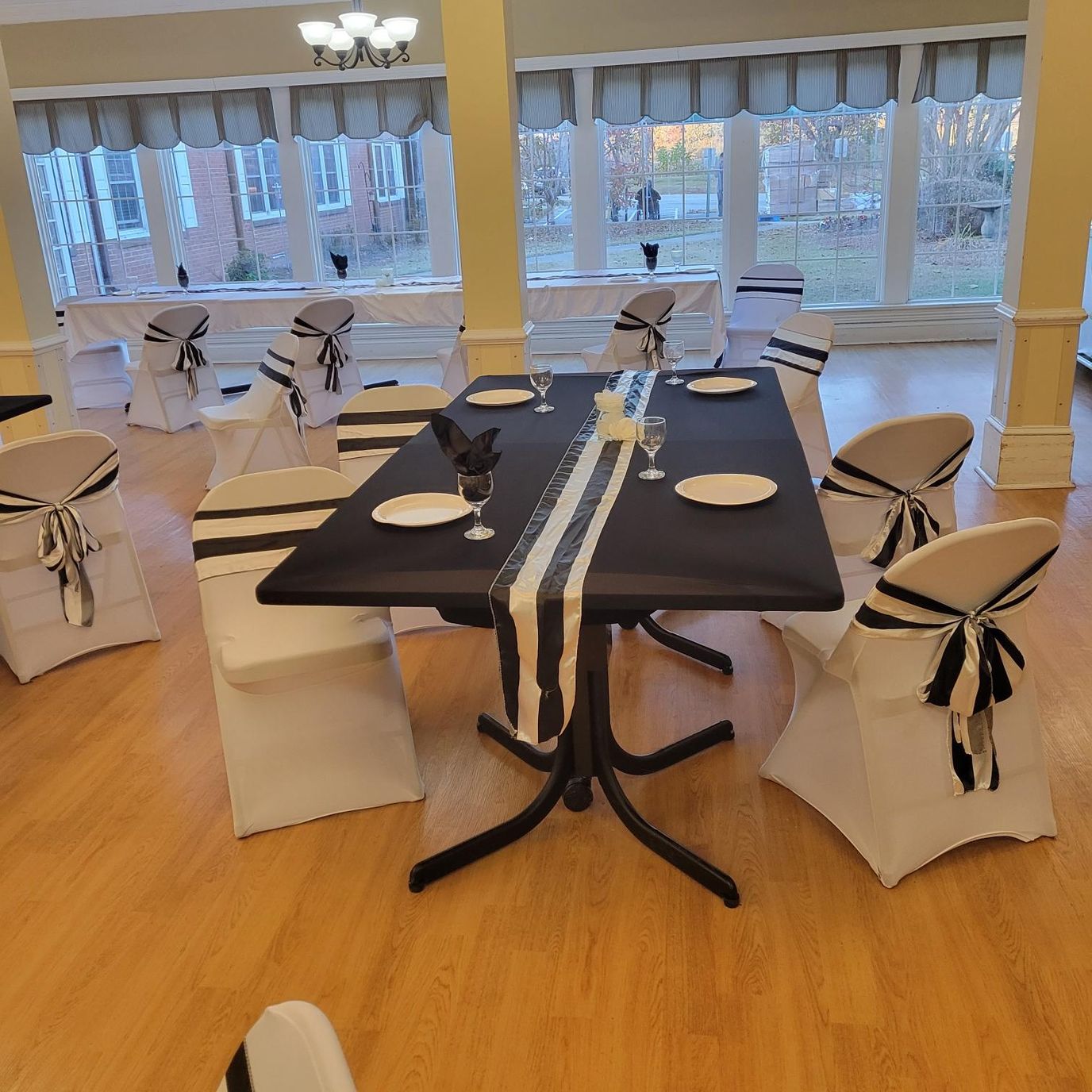 Well-set dining room with elegant table settings