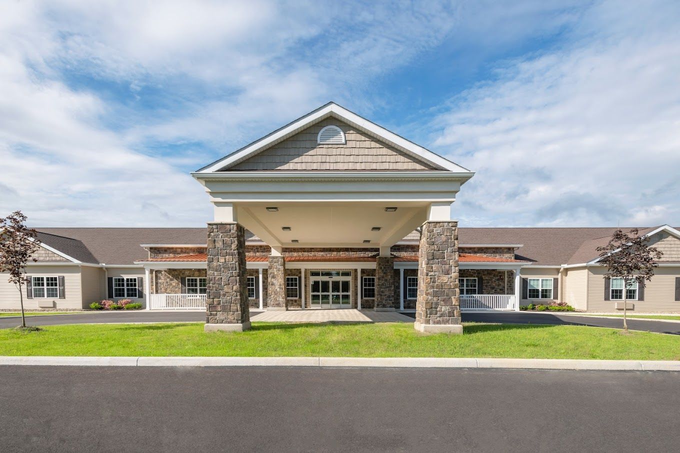 Exterior view of a senior living facility entrance