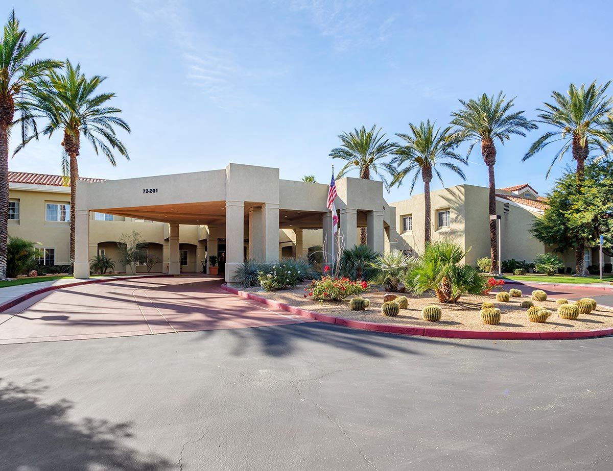 Exterior view of the Bayshire Rancho Mirage entrance.