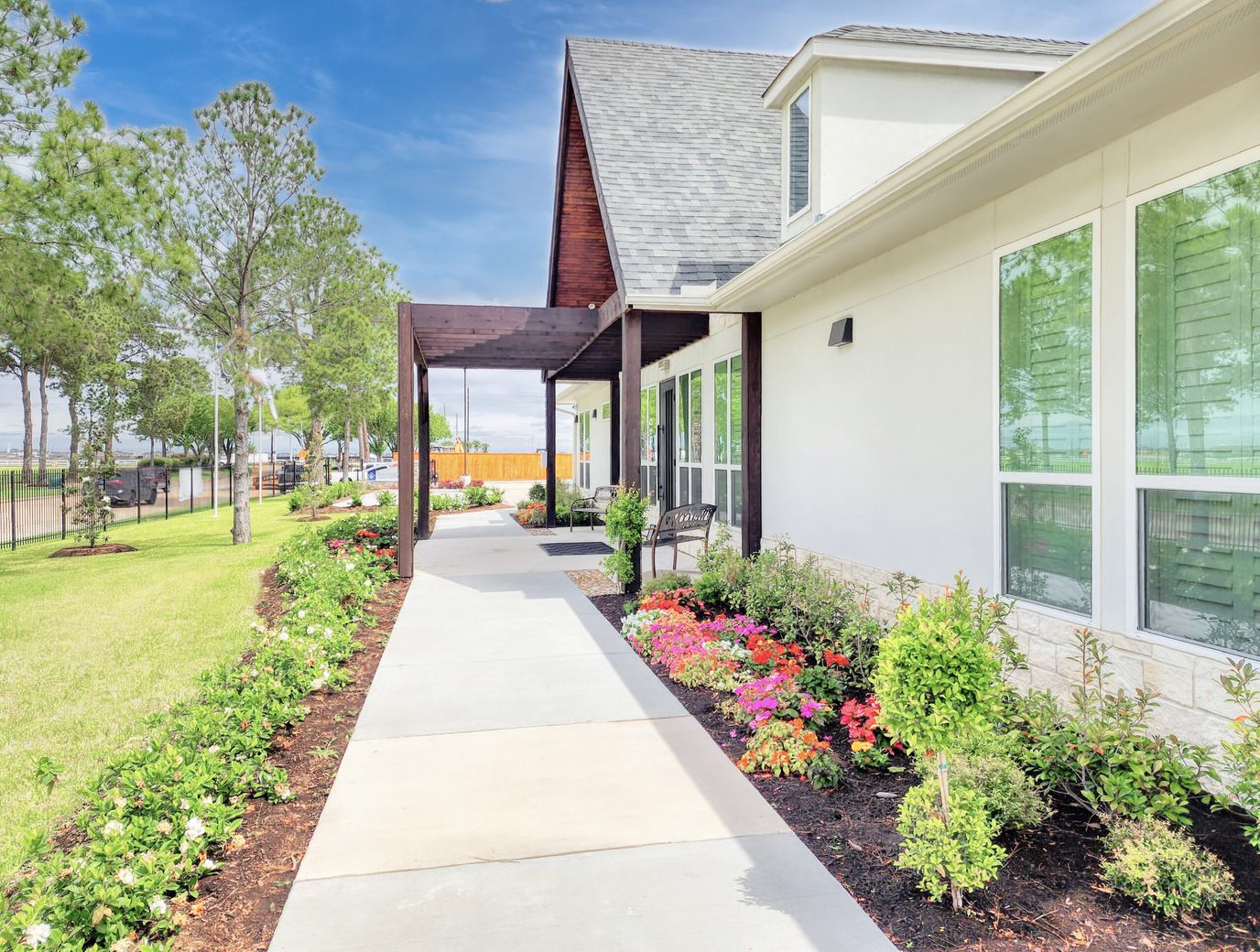 Pathway leading to the entrance of a senior living facility