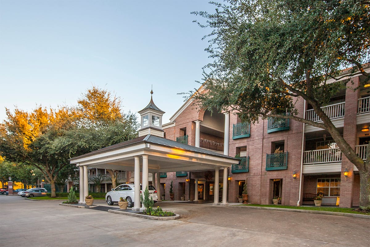 Exterior view of a senior living facility entrance