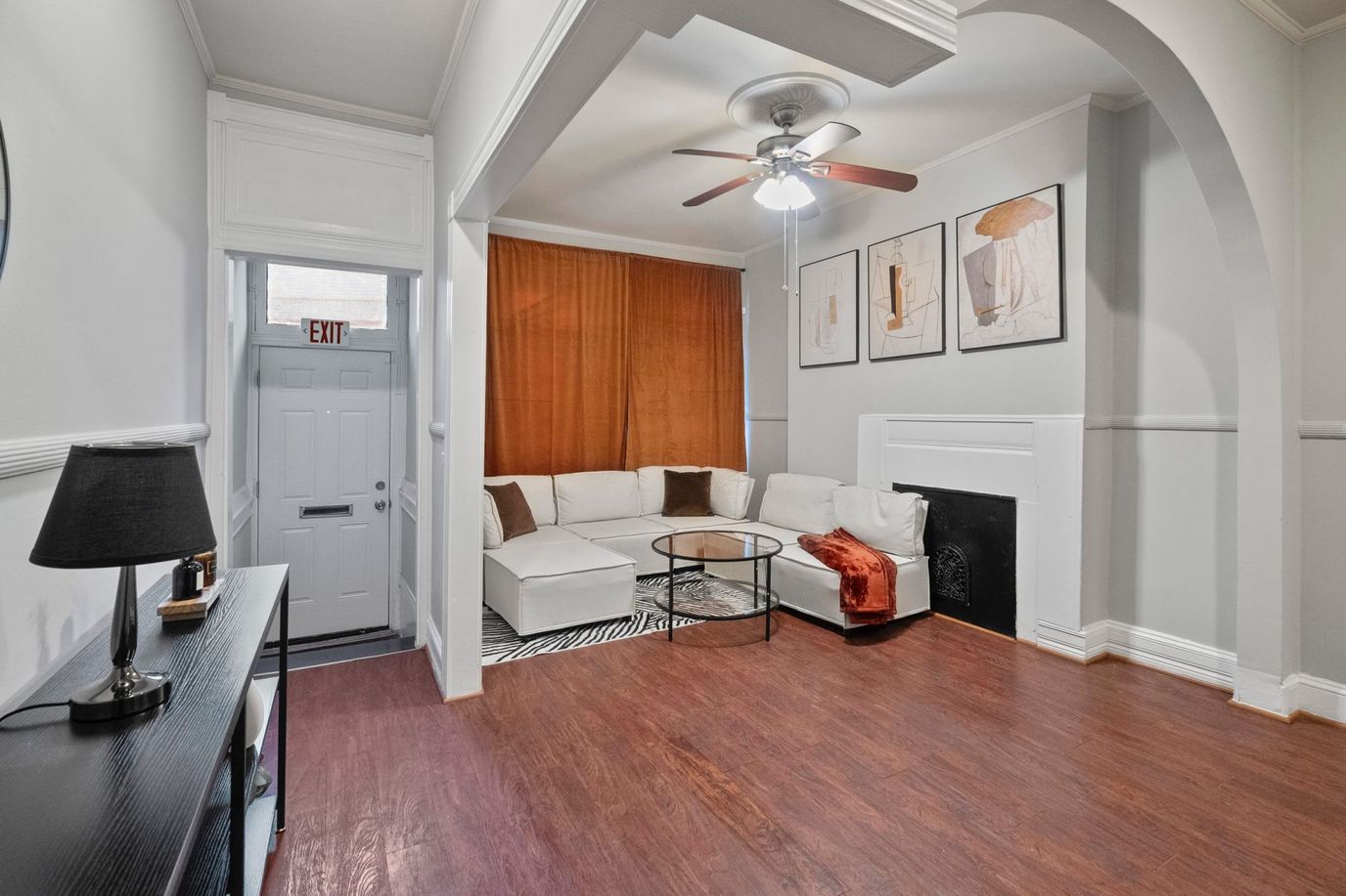 Cozy common area with seating and art decor