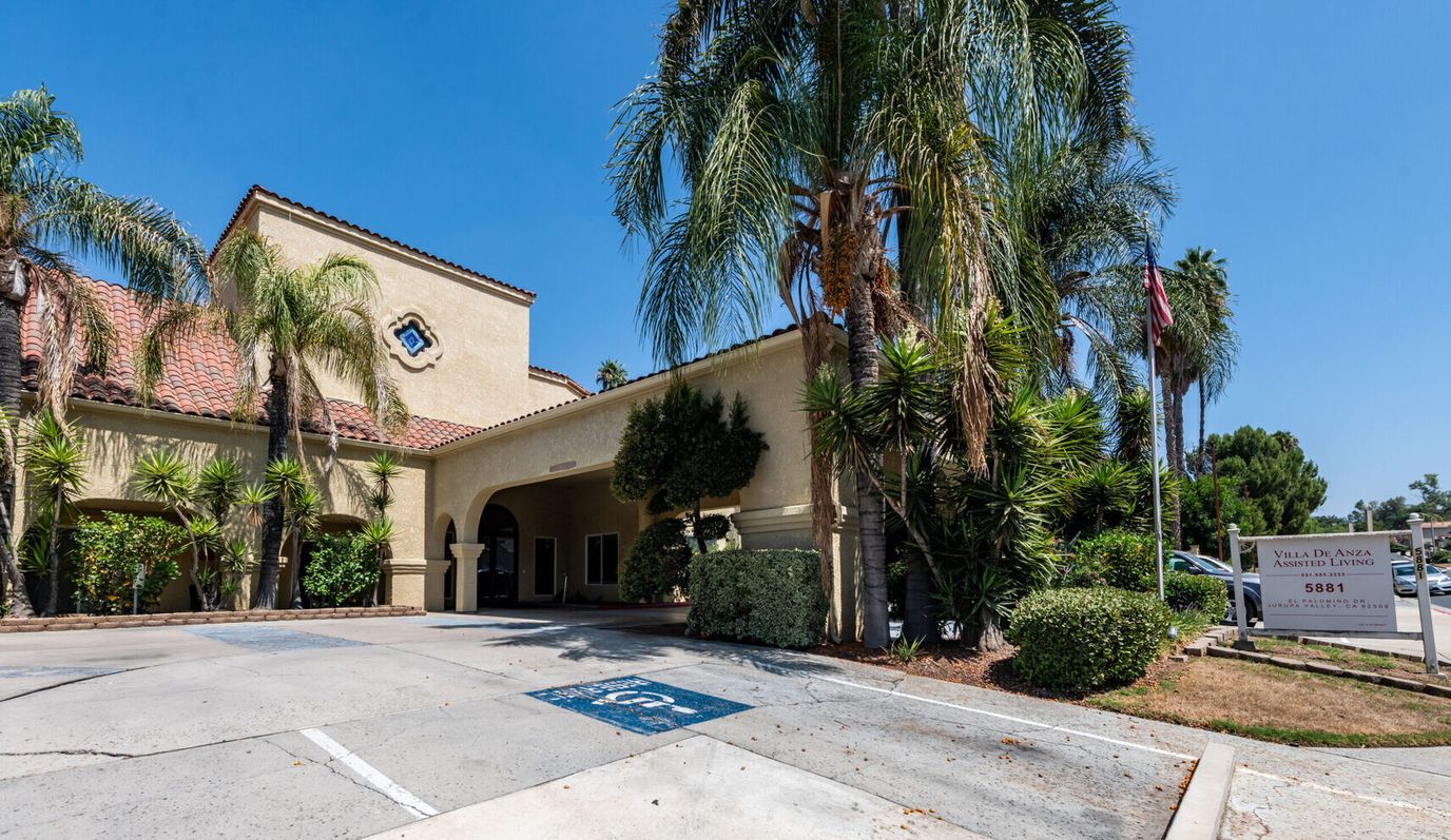 Exterior view of a senior living facility entrance