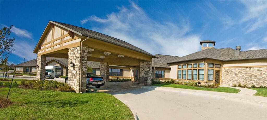 Exterior view of Prairie Estates entrance with parking