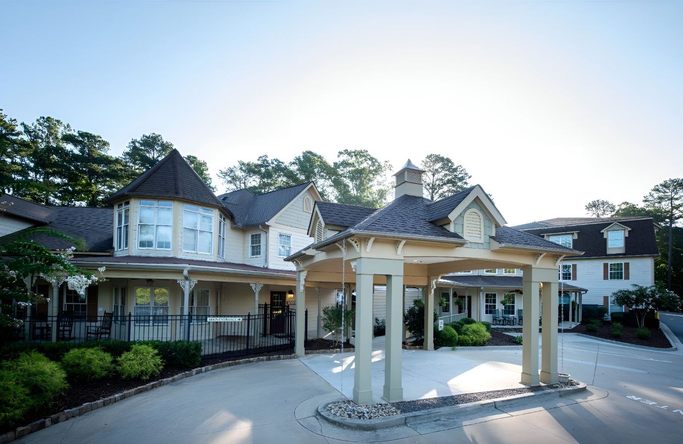 Exterior view of Highlands Senior Living entrance.