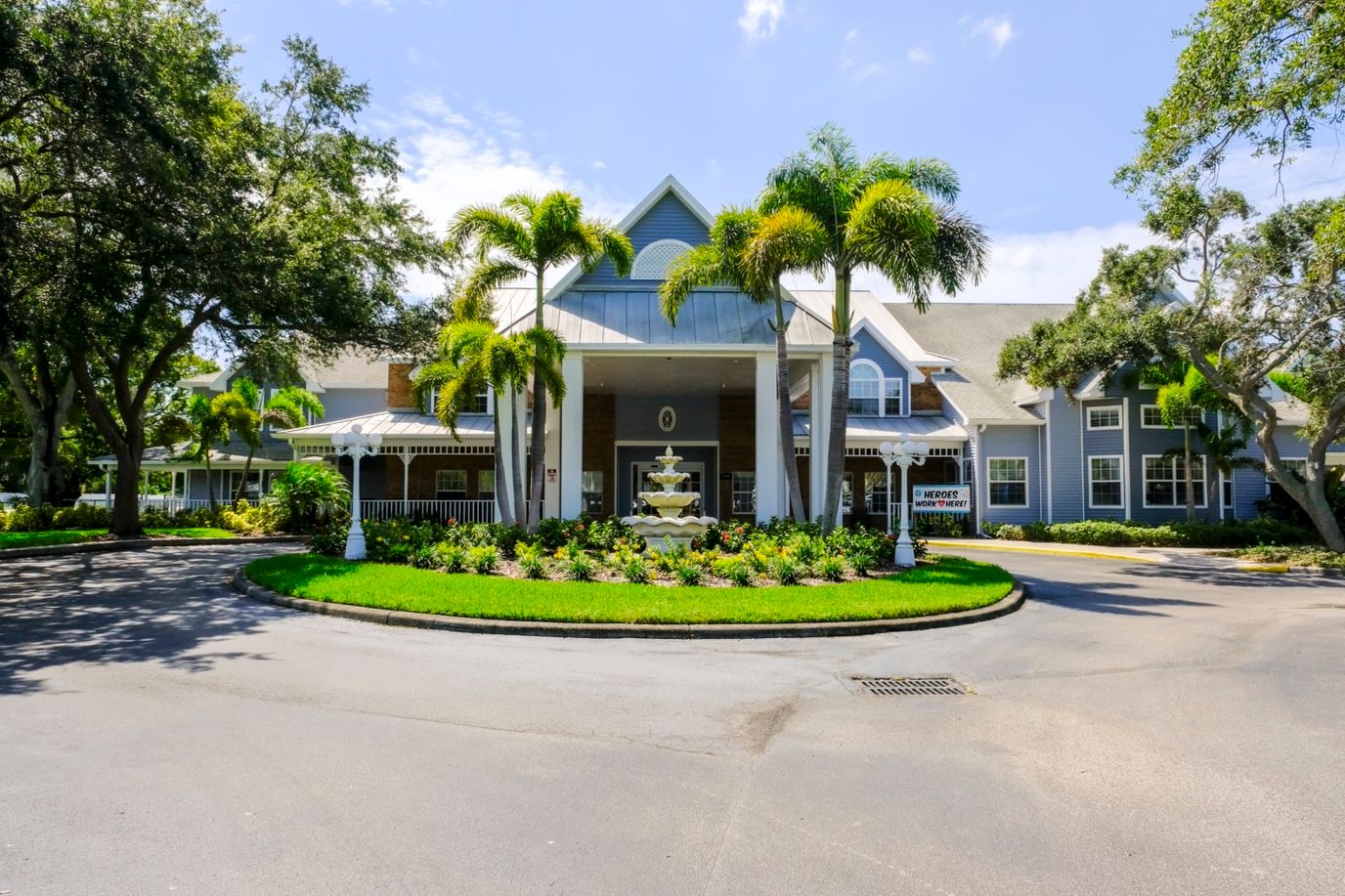 Exterior view of Volante Senior Living with landscaped entrance
