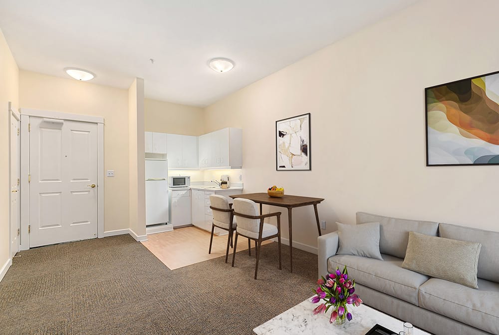 Interior view of a resident living space with furniture