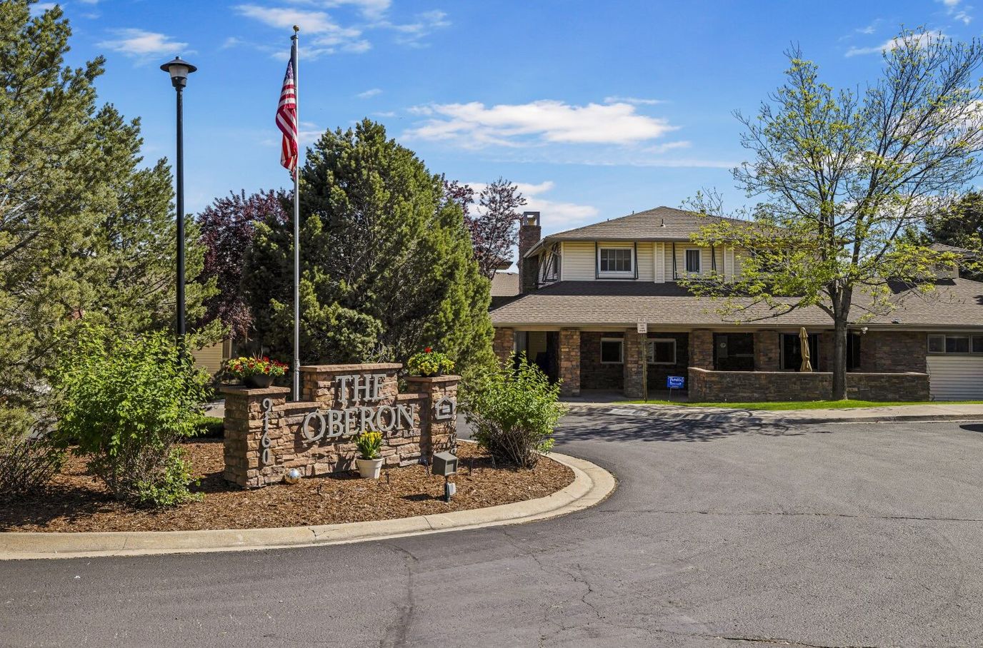 Exterior view of The Oberon House with signage