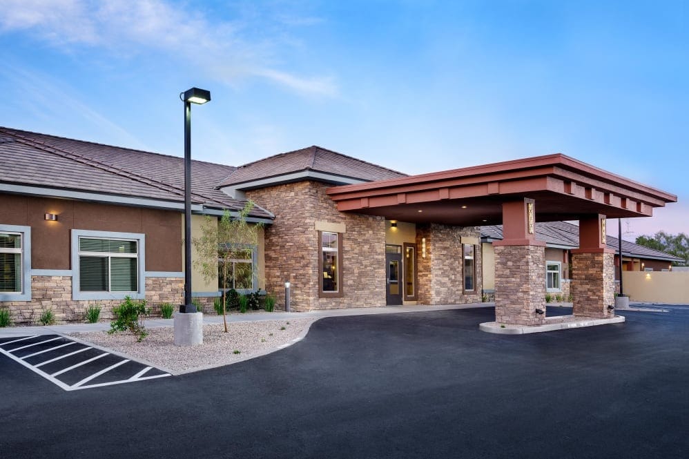 Exterior view of Avenir Memory Care facility entrance