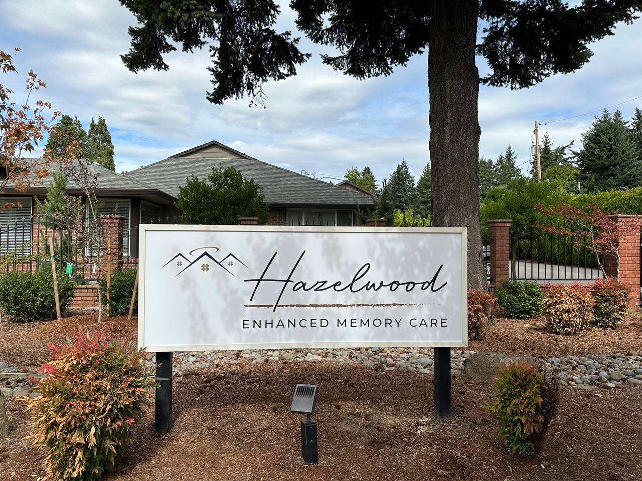 Exterior sign for Hazelwood Enhanced Memory Care