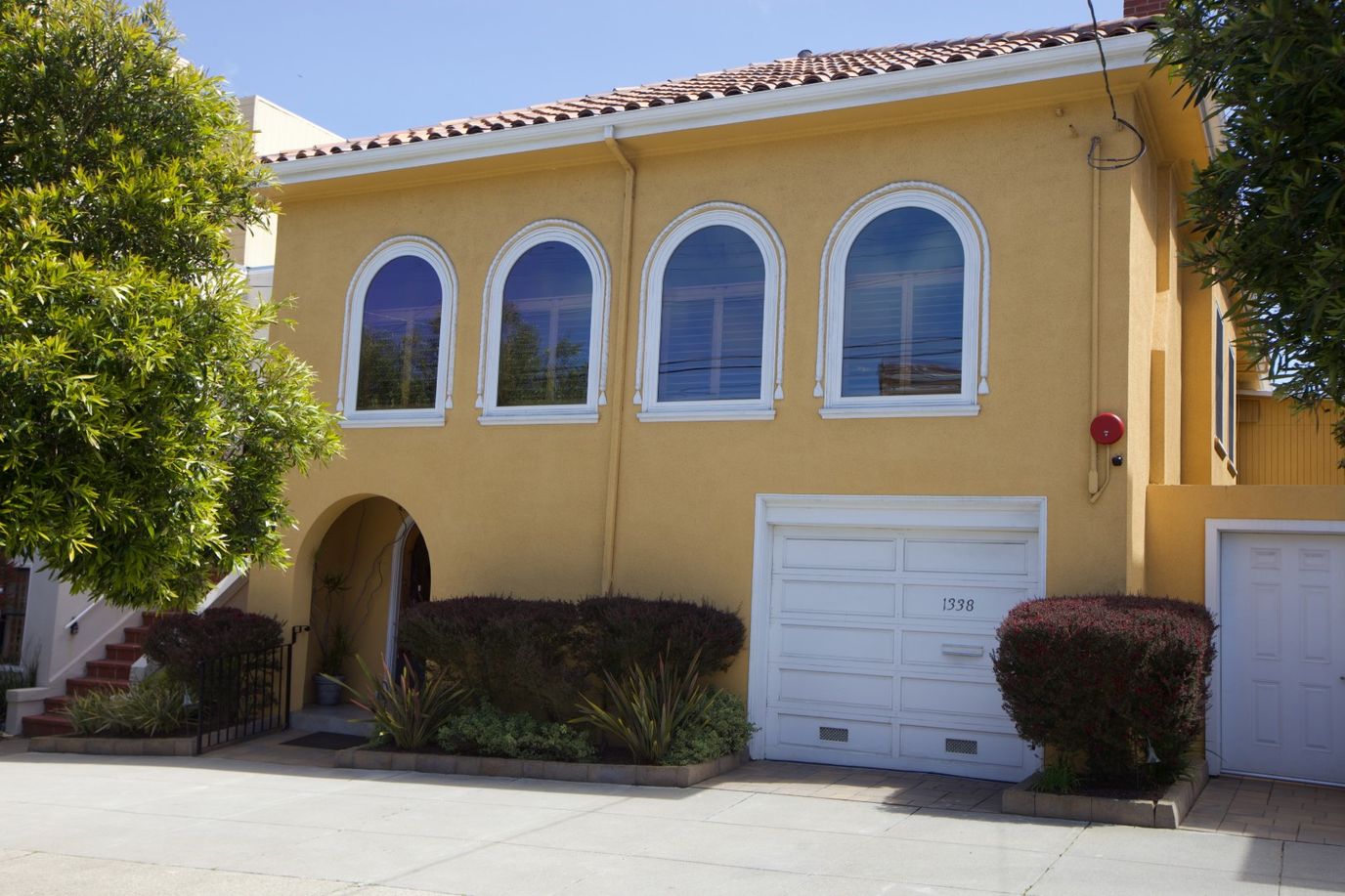 Exterior view of a residential building with a garage