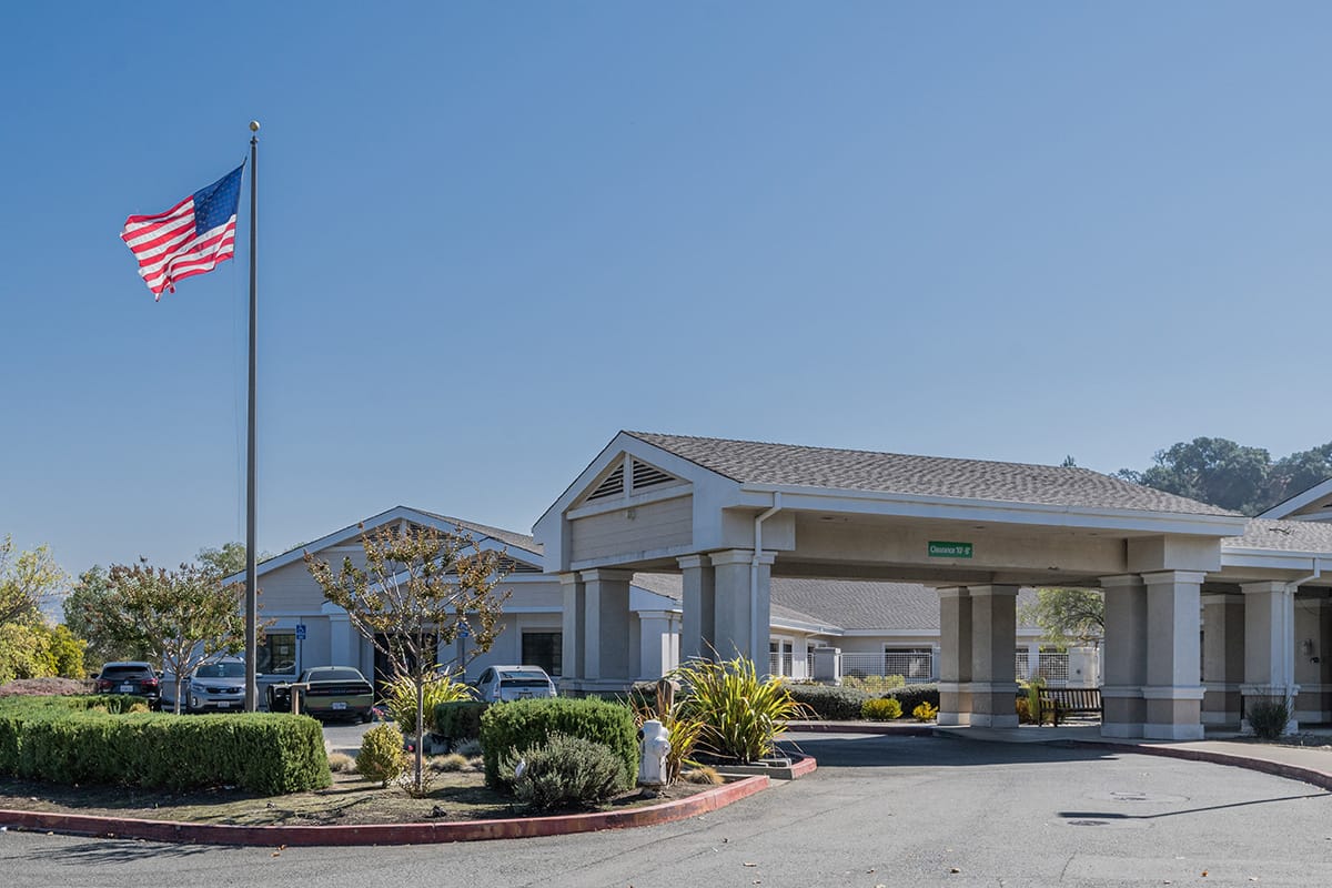 Exterior view of the Tice Valley Post Acute facility entrance