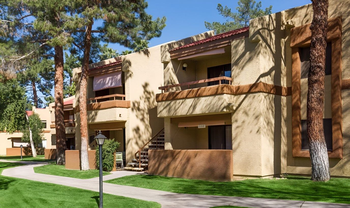 Exterior view of a residential building with balconies
