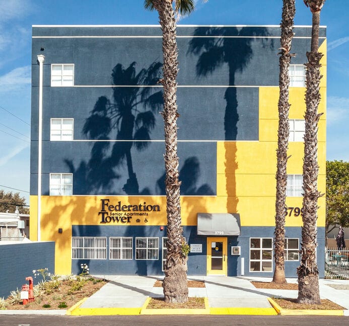 Exterior view of the Federation Tower Senior Apartments