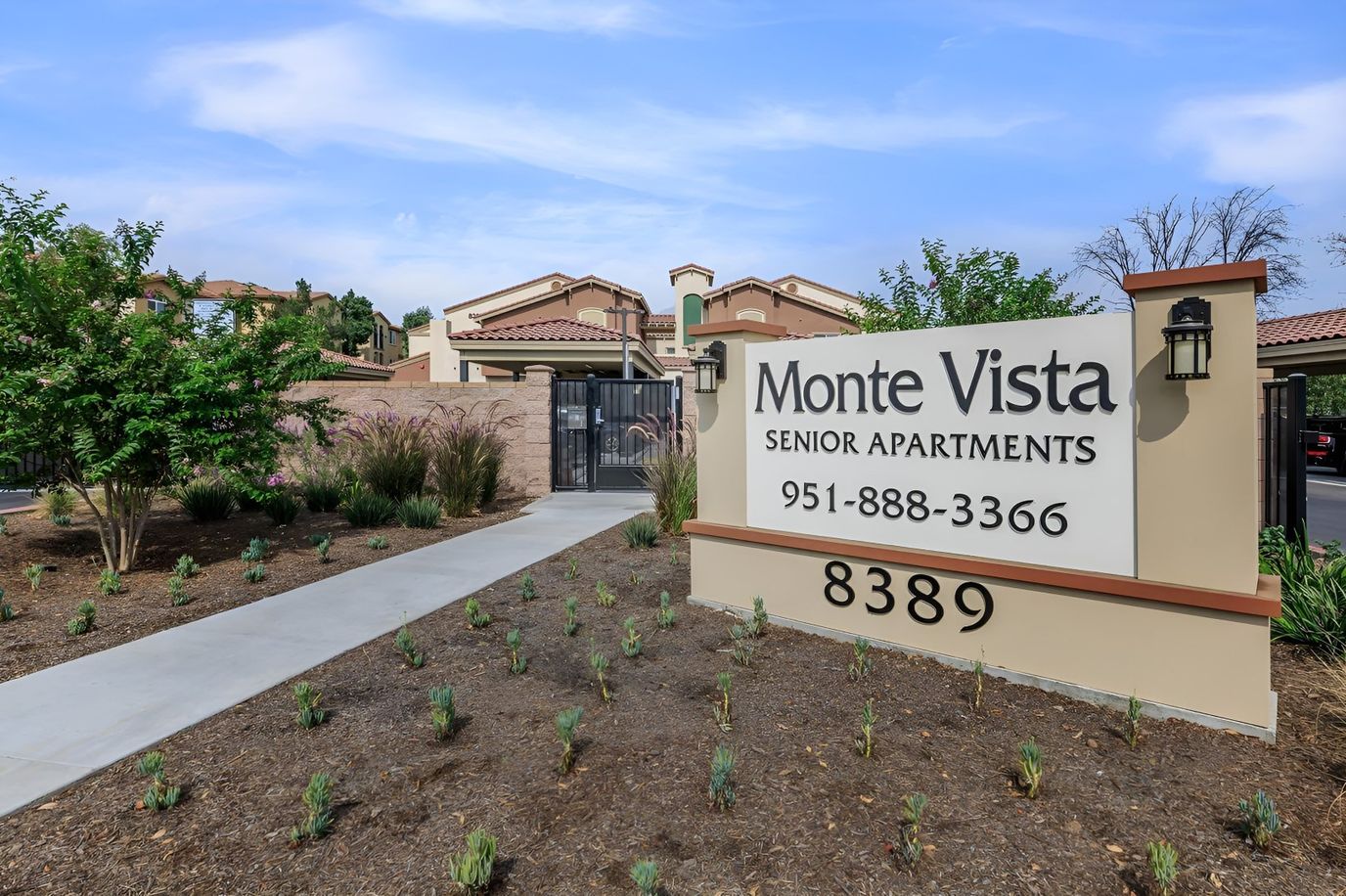 Exterior view of Monte Vista Senior Apartments entrance