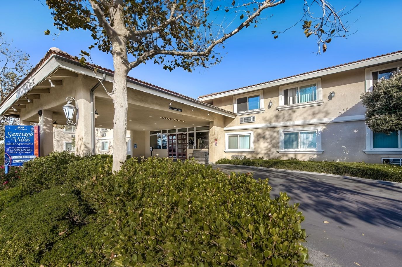 Exterior view of Santiago Villas Senior Apartments entrance