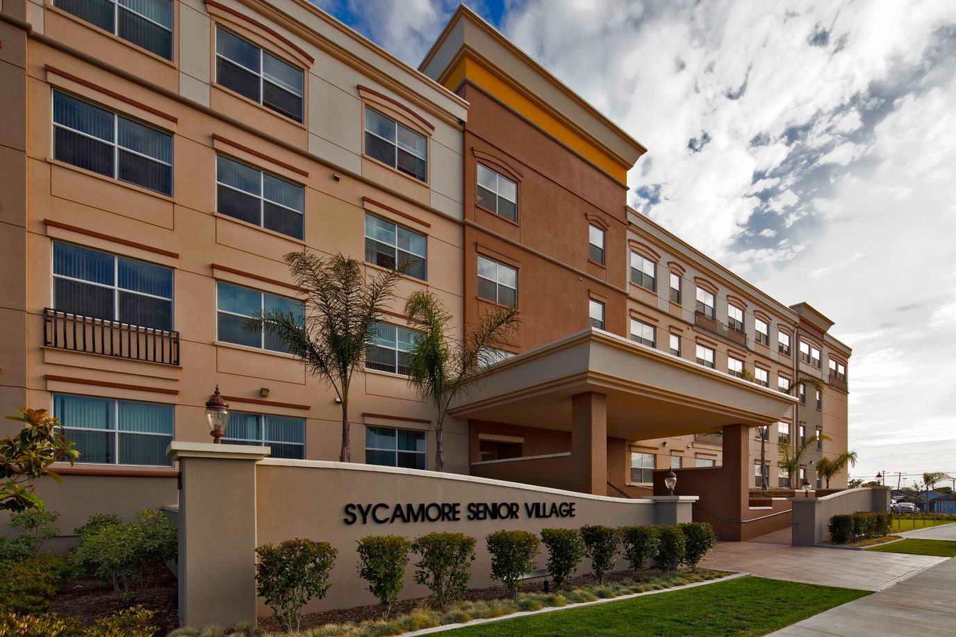 Exterior view of Sycamore Senior Village building