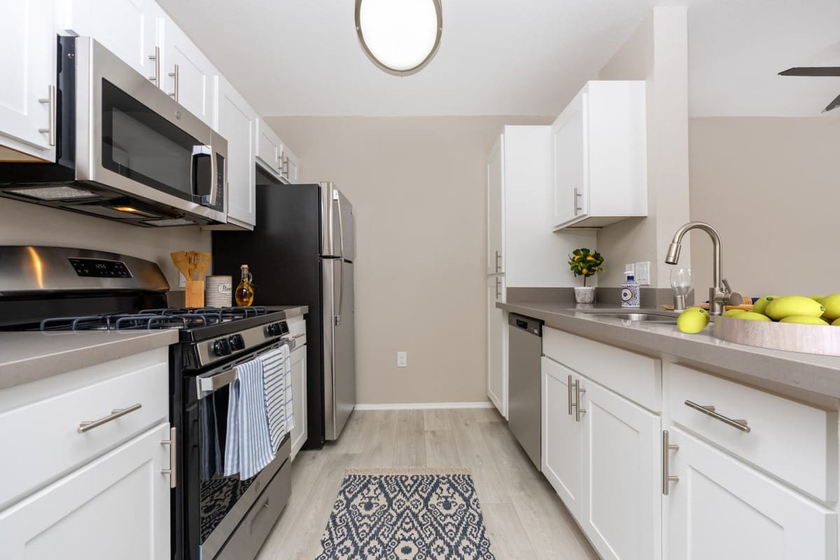 Modern kitchen interior with stainless steel appliances