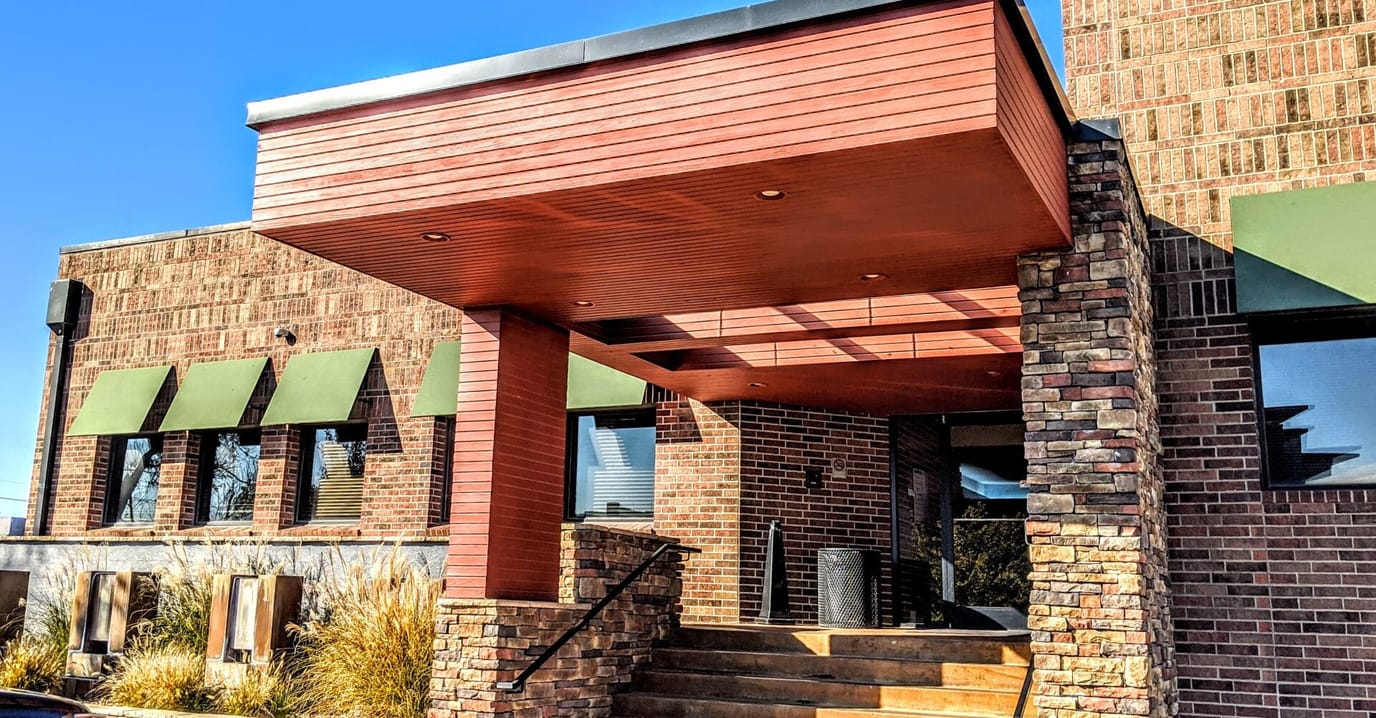 Building entrance with modern architectural design
