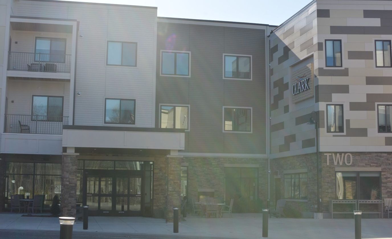 Exterior view of Clark Retirement facility showcasing its entrance