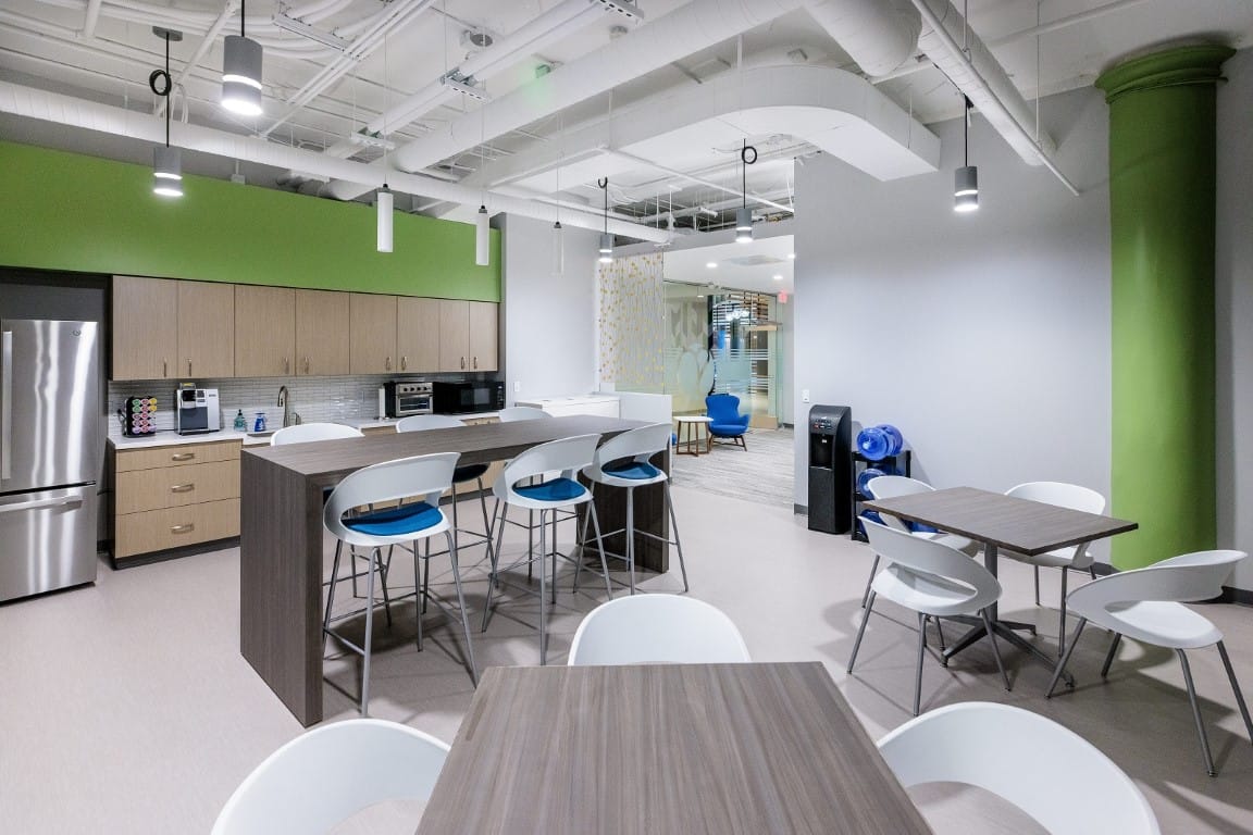 Bright, modern kitchen area in an assisted living facility