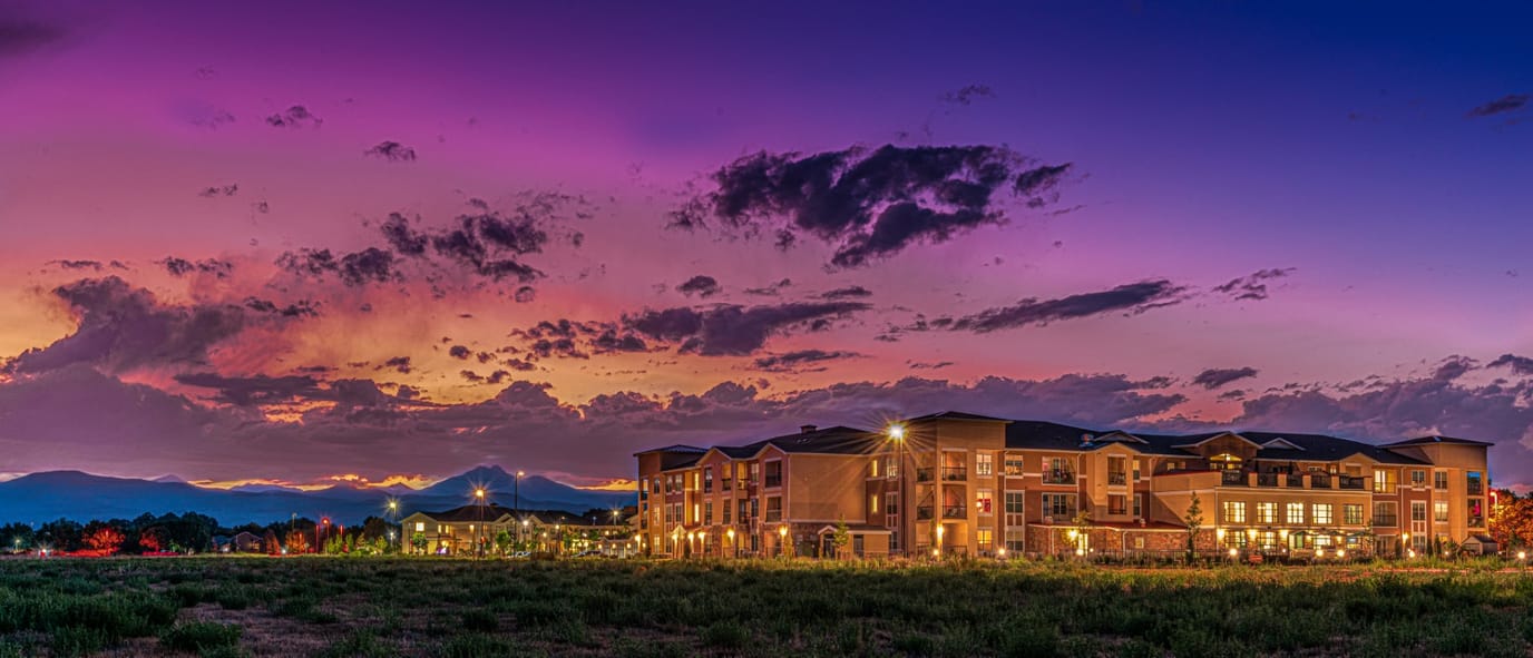 Panoramic view of the facility at sunset