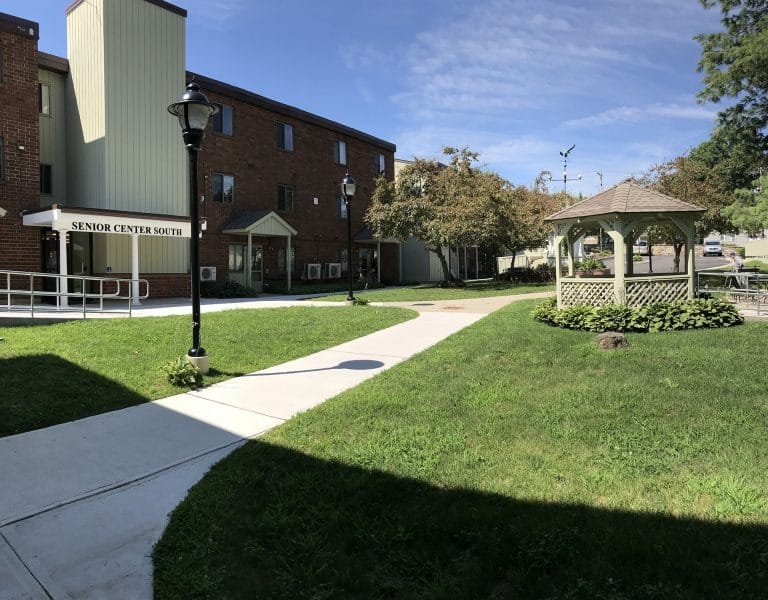 Exterior view of the Senior Center South and garden area