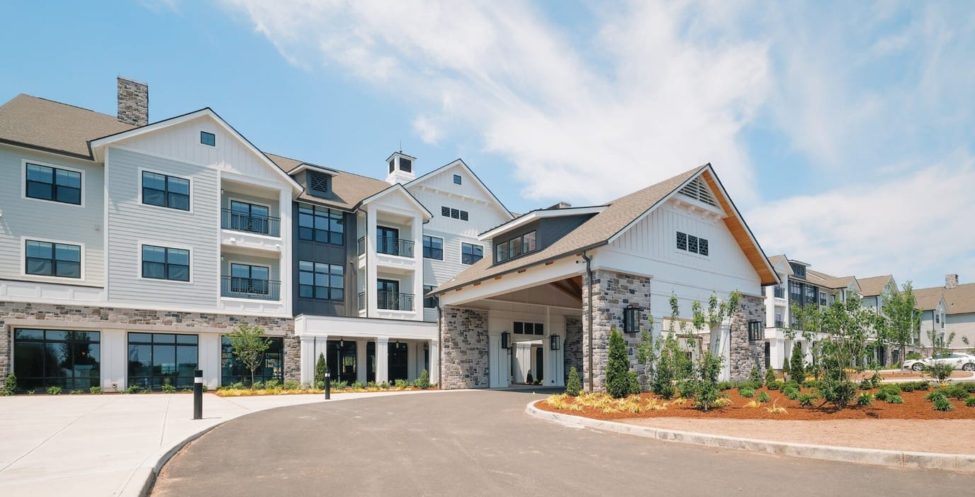Exterior view of a contemporary assisted living facility