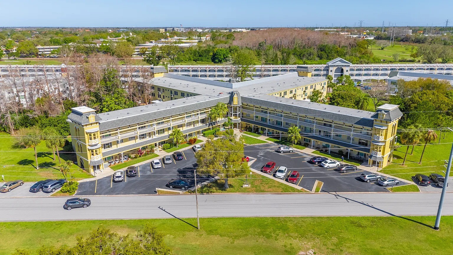 Aerial view of the facility building and surrounding area