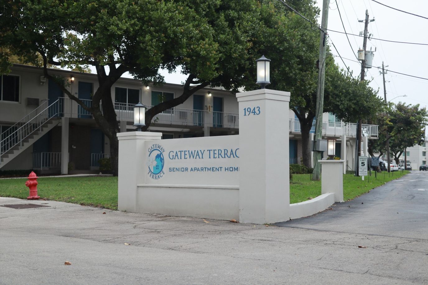 Exterior view of Gateway Terrace Senior Apartments entrance