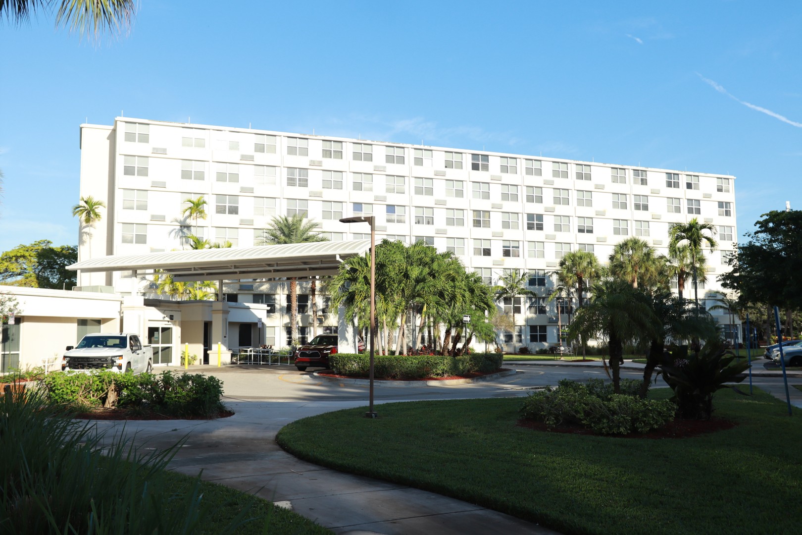 Exterior view of St. Andrews Towers with landscaping
