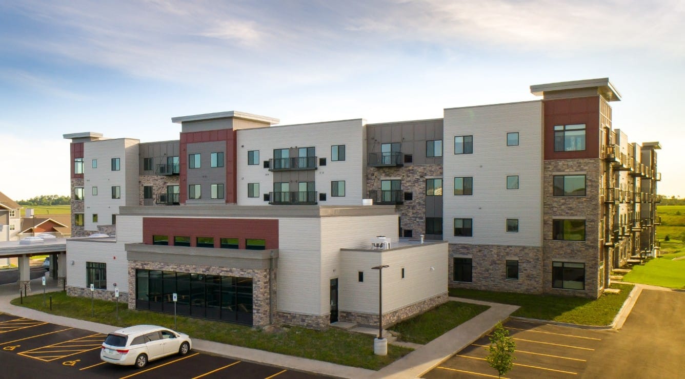 Modern assisted living facility exterior view
