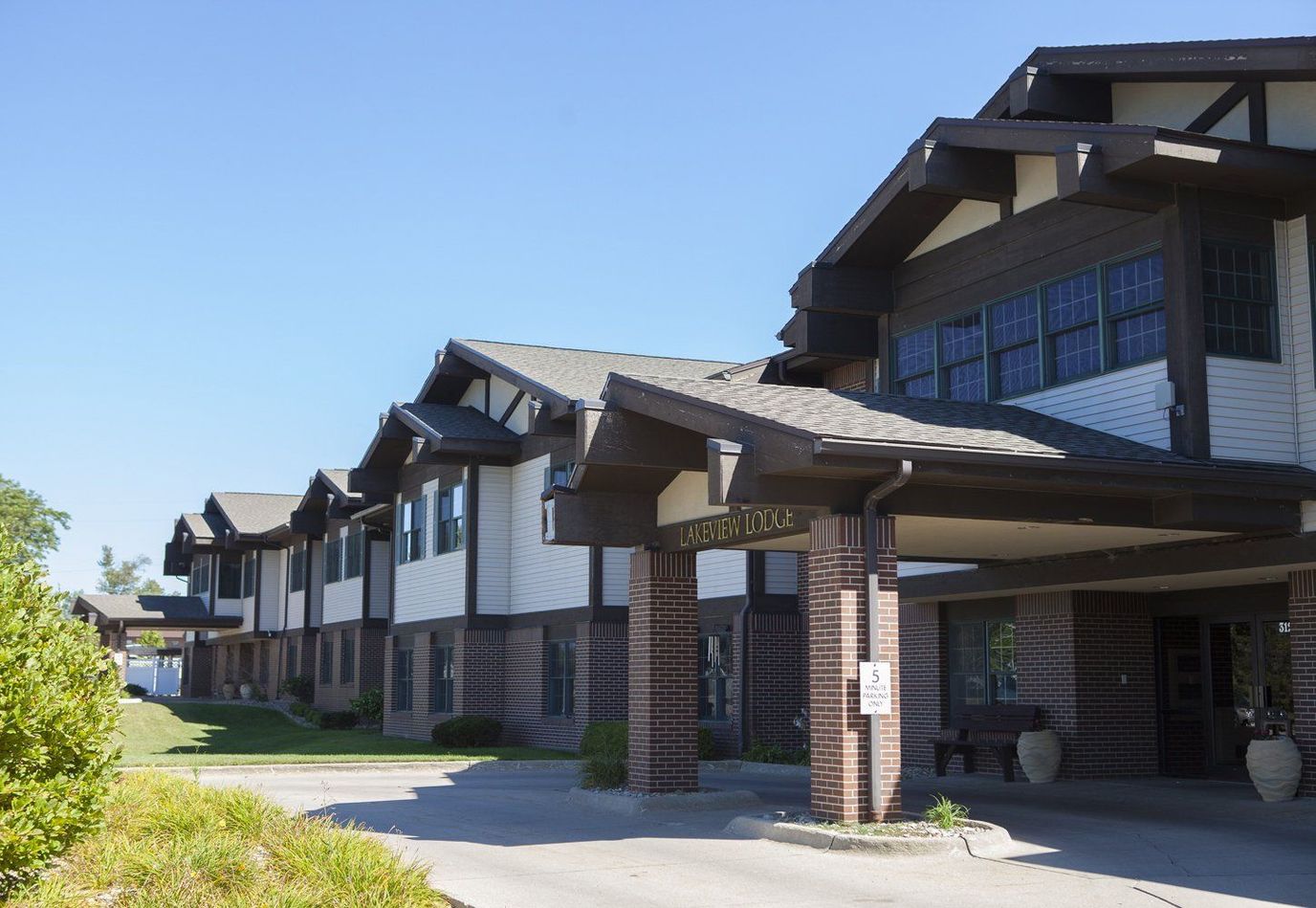 Exterior view of a senior living facility entrance