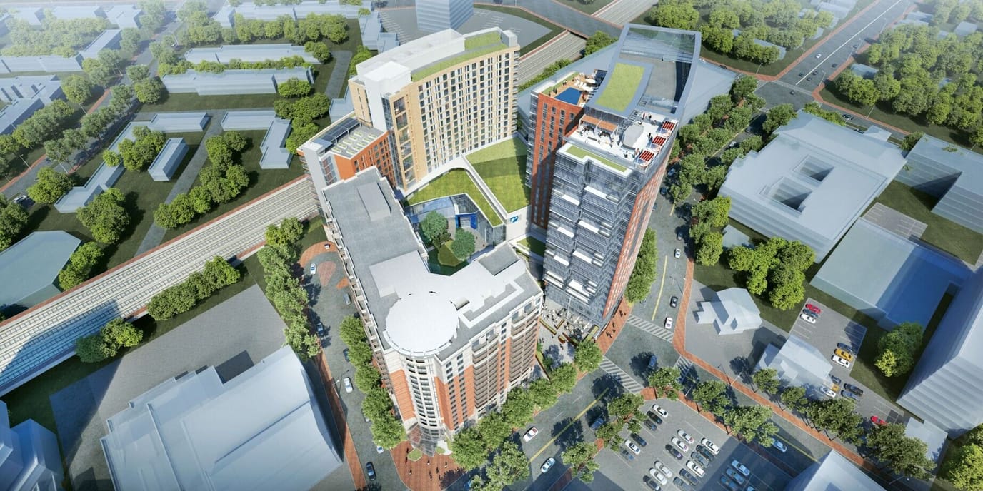 Aerial view of a large senior living facility