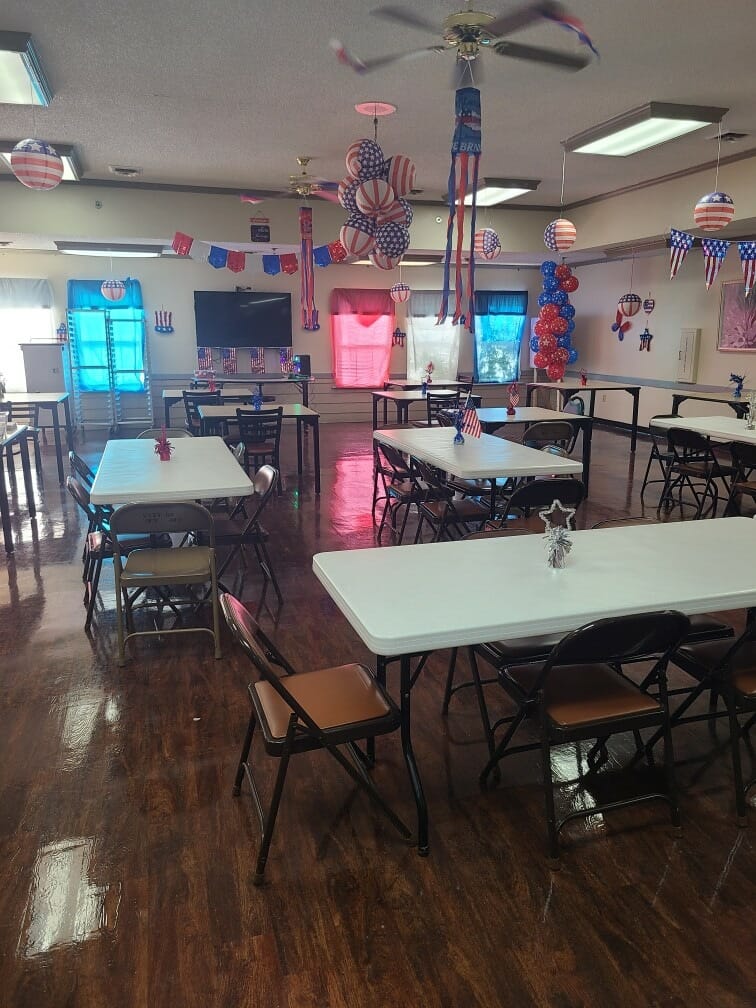 Common area decorated for a celebration event