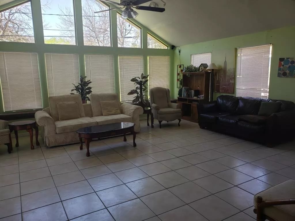 Common area with couches and natural light.