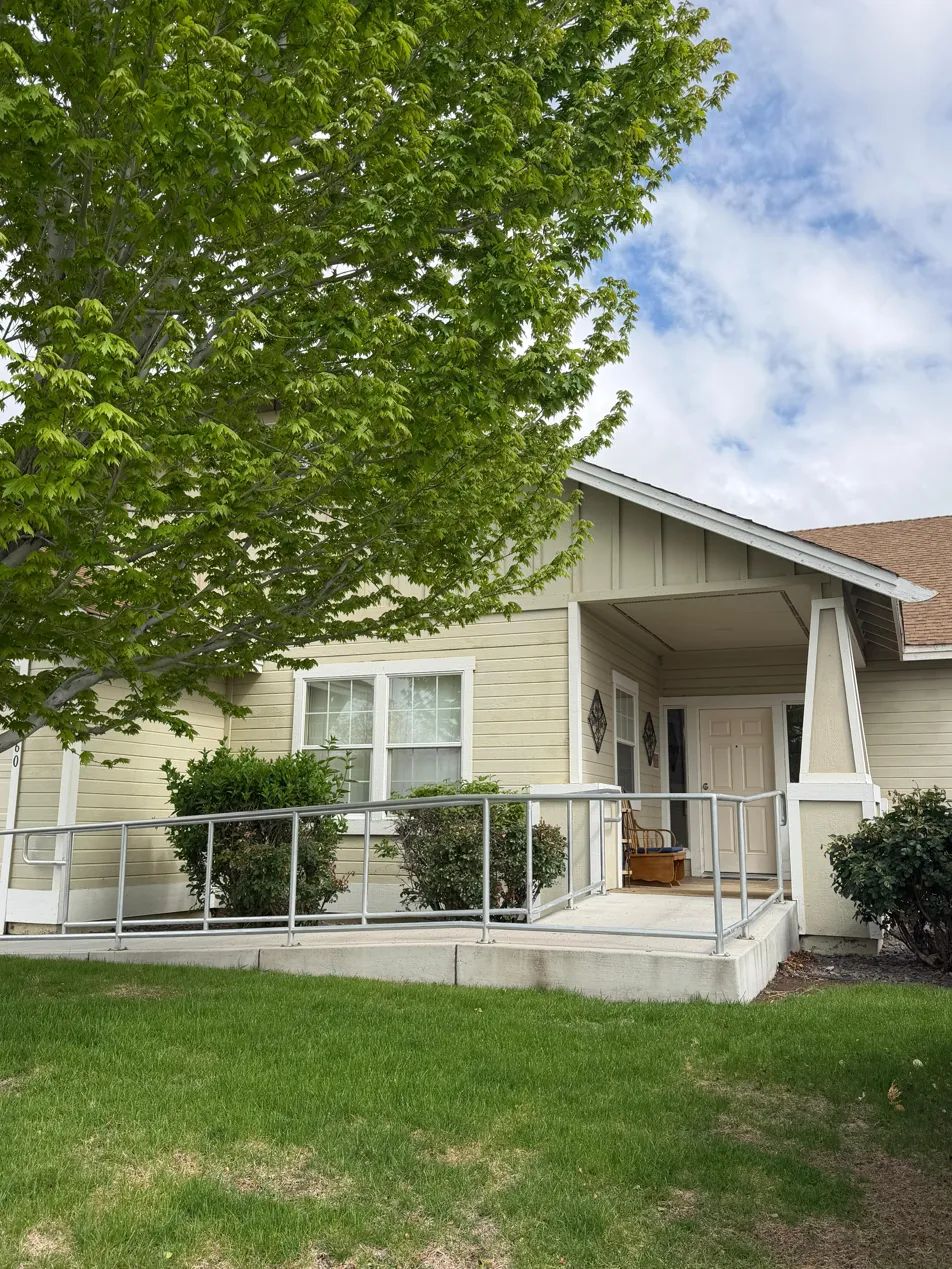 Exterior view of a care home with accessible entrance