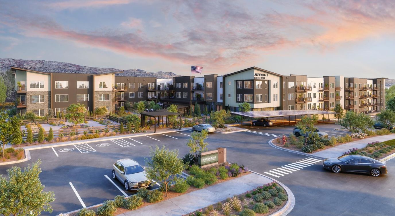 Exterior view of Aspendale Littleton with gardens and parking